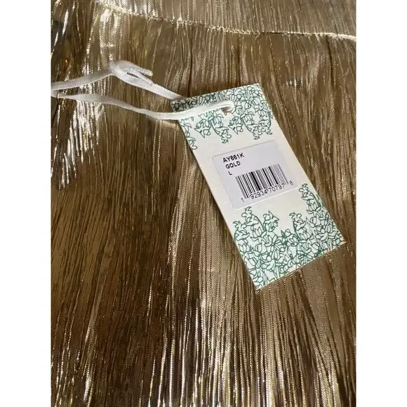 TUCKERNUCK Hyacinth House Gold Metallic Plisse Gloria Midi Skirt  NWT Size Large - Picture 8 of 10